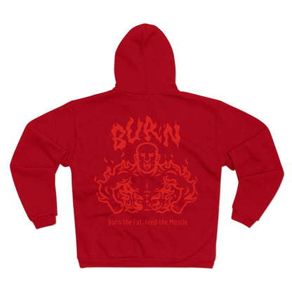 Fitness Motivation Unisex Hooded Zip Sweatshirt - 'Burn the Fat, Feed the Muscle'