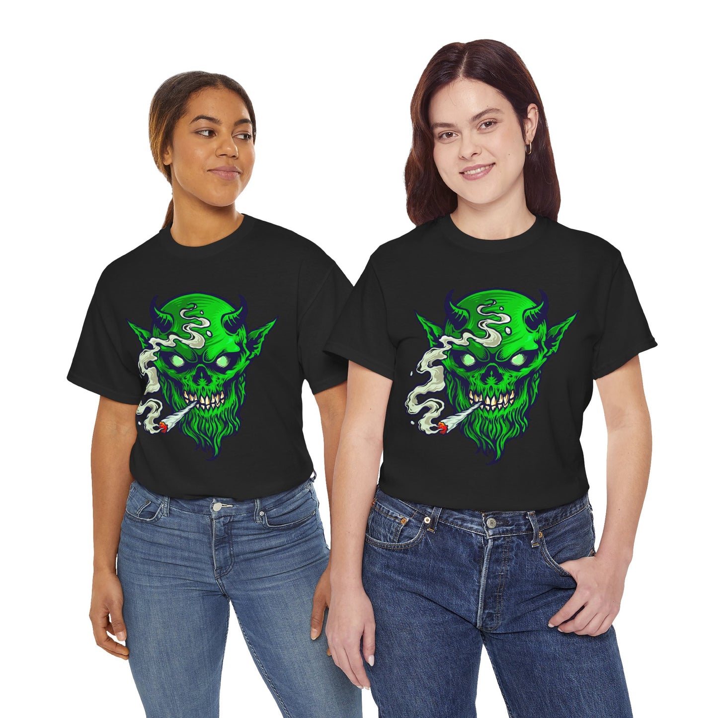 Smoking Green Demon Skull T-Shirt — Creepy Stoner Graphic Tee