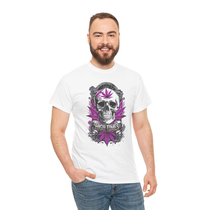 Skull & Purple Cannabis Leaf Tee - "High Times" Graphic T-Shirt Both