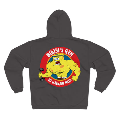 Bikini's Gym No Gain No Pain Unisex Hooded Zip Sweatshirt | Fitness Apparel