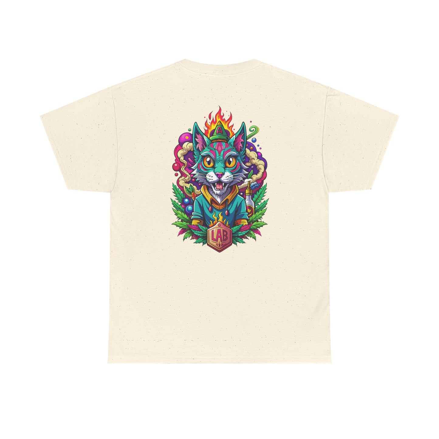 Psychedelic Flame Cat Graphic Tee — Colorful Trippy Cat Design