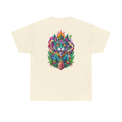 Psychedelic Flame Cat Graphic Tee — Colorful Trippy Cat Design