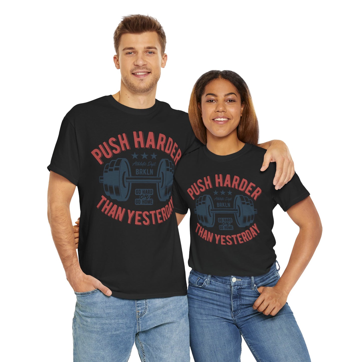 Motivational Fitness Tee - "Push Harder Than Yesterday" Unisex Heavy Cotton T-Shirt
