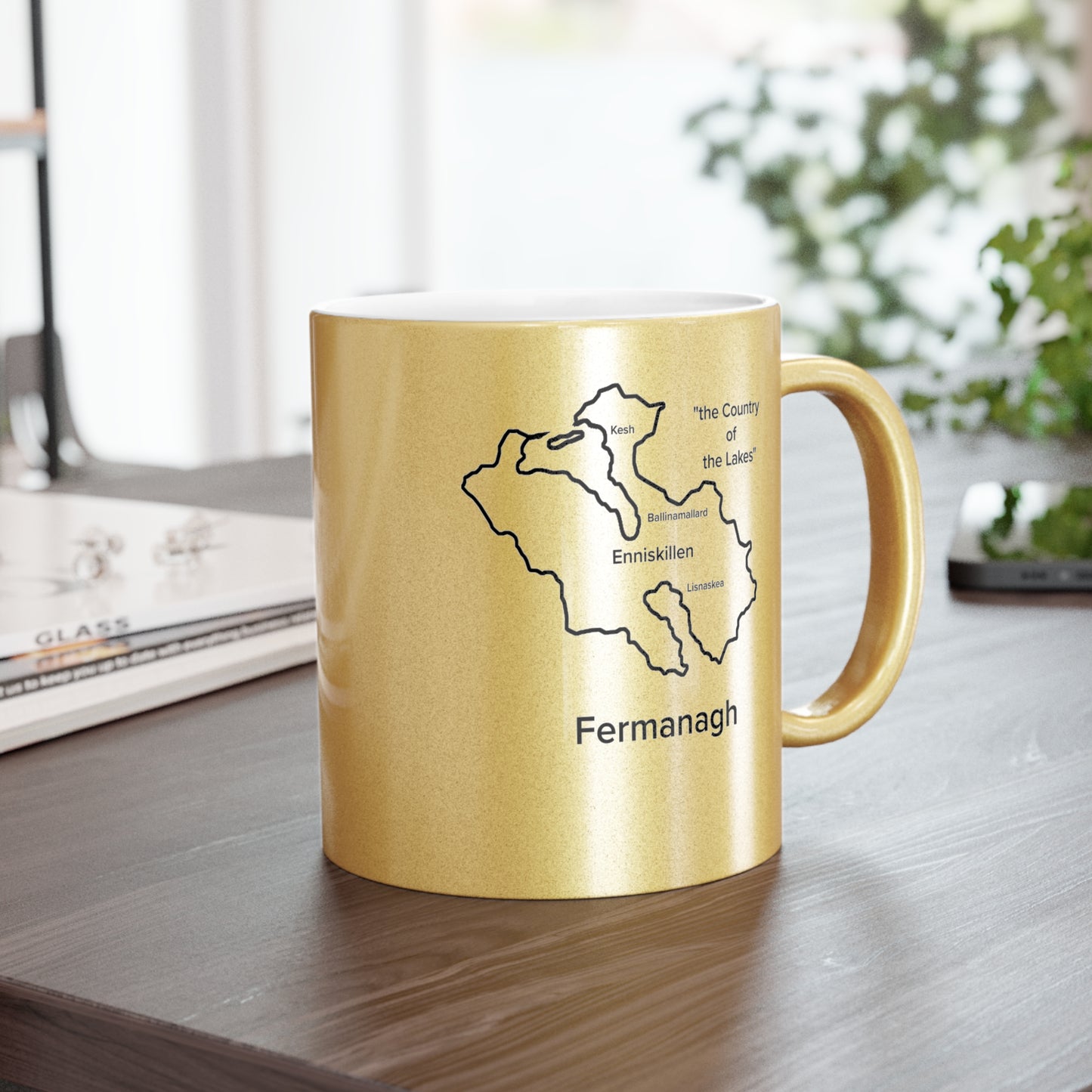 Fermanagh County Metallic Colour Mug - Silver/Gold - Perfect Gift for Coffee Lovers