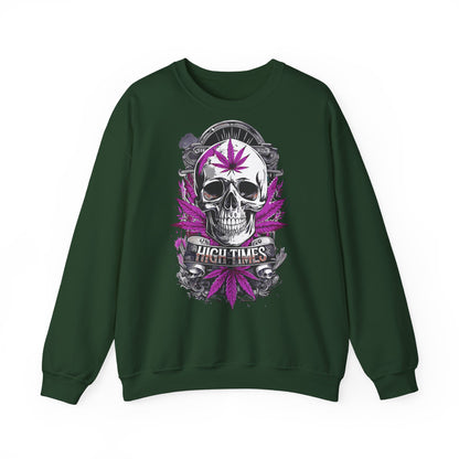 Skull & Purple Cannabis Leaf- "High Times" Graphic Sweatshirt