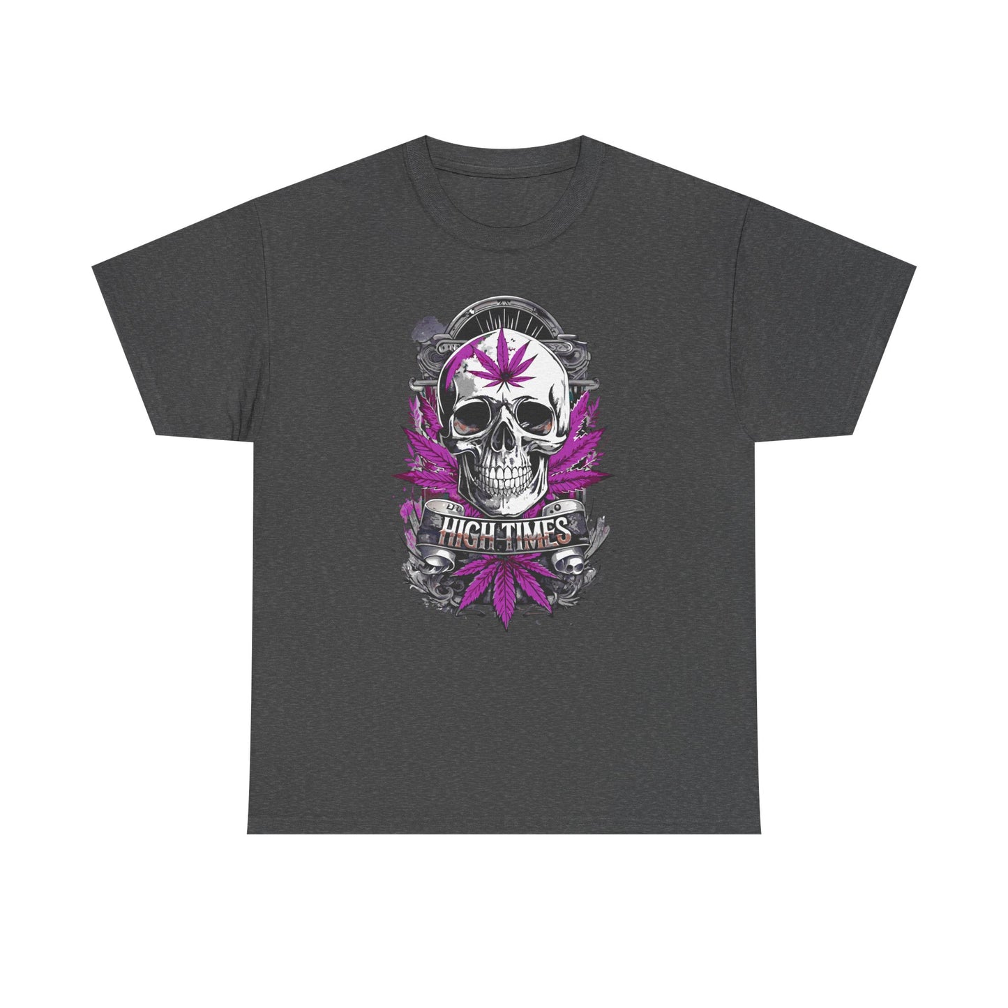 Skull & Purple Cannabis Leaf Tee - "High Times" Graphic T-Shirt Both