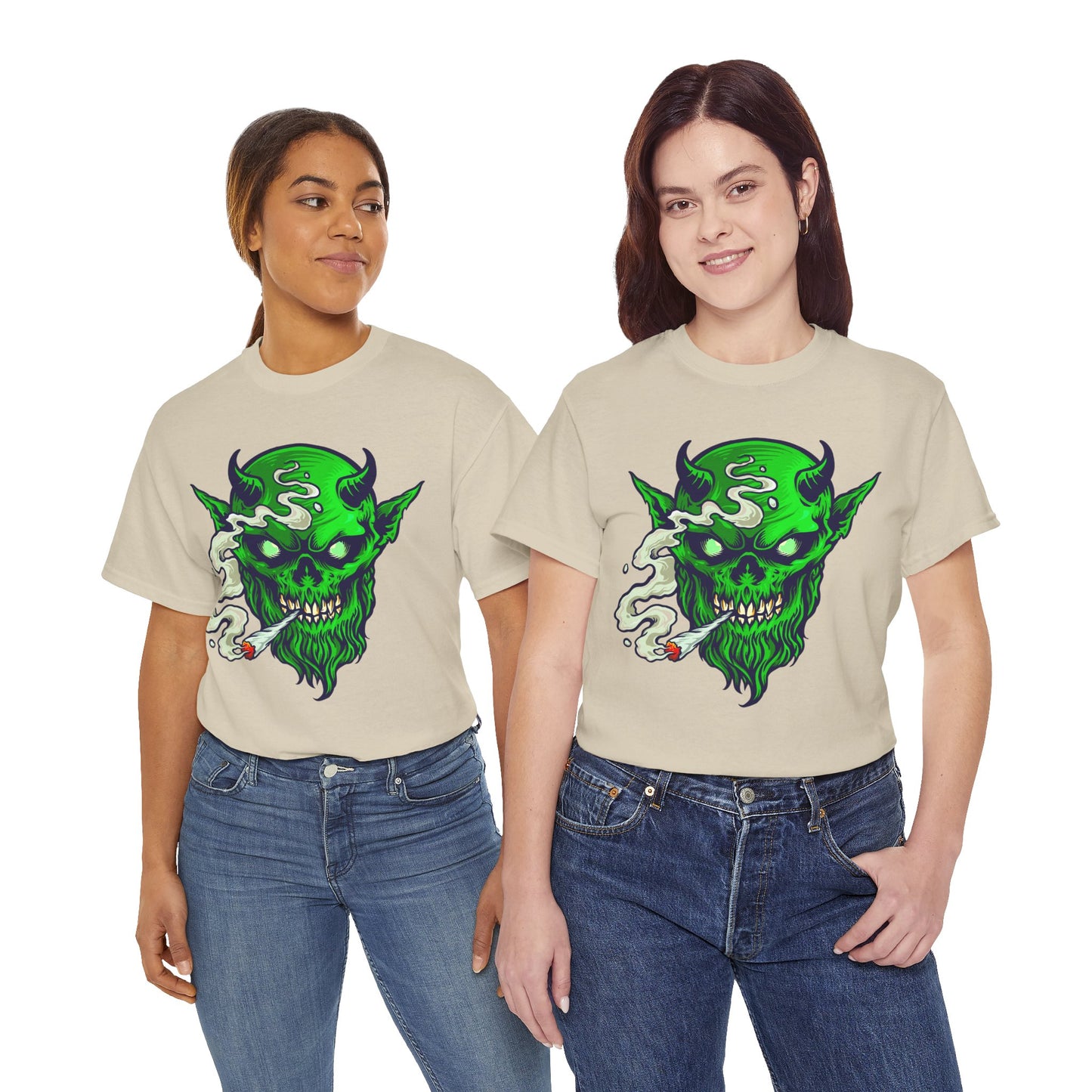 Smoking Green Demon Skull T-Shirt — Creepy Stoner Graphic Tee