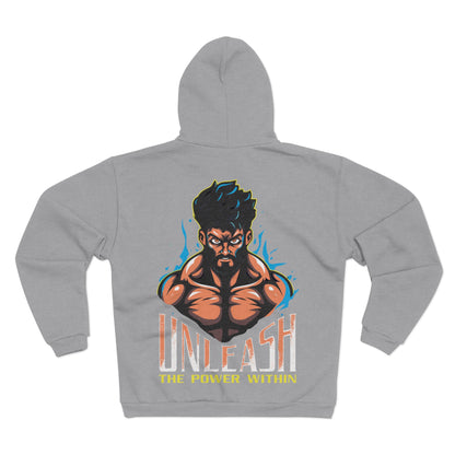 Unisex Hooded Zip Sweatshirt - 'Unleash the Power Within' Graphic Hoodie for Motivation and Inspiration