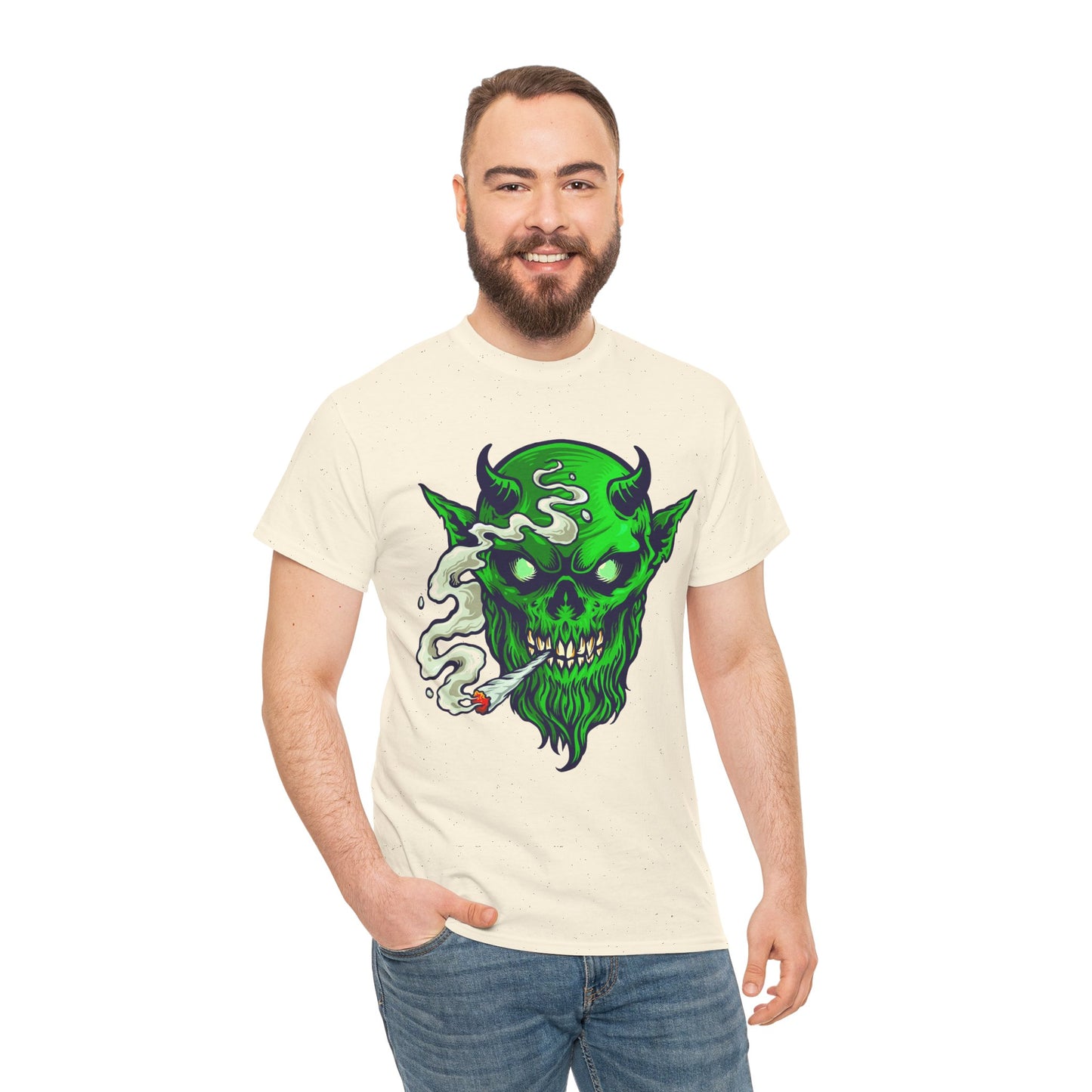 Smoking Green Demon Skull T-Shirt — Creepy Stoner Graphic Tee