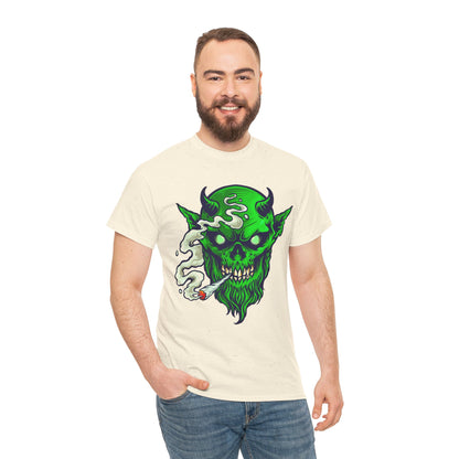 Smoking Green Demon Skull T-Shirt — Creepy Stoner Graphic Tee
