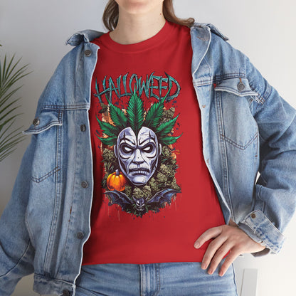 Hallowed Harvest Tee — Halloween Mask & Pumpkin Graphic T-Shirt