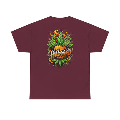 Hallowed Harvest Tee — Halloween Mask & Pumpkin Graphic T-Shirt