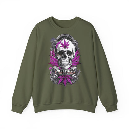 Skull & Purple Cannabis Leaf- "High Times" Graphic Sweatshirt