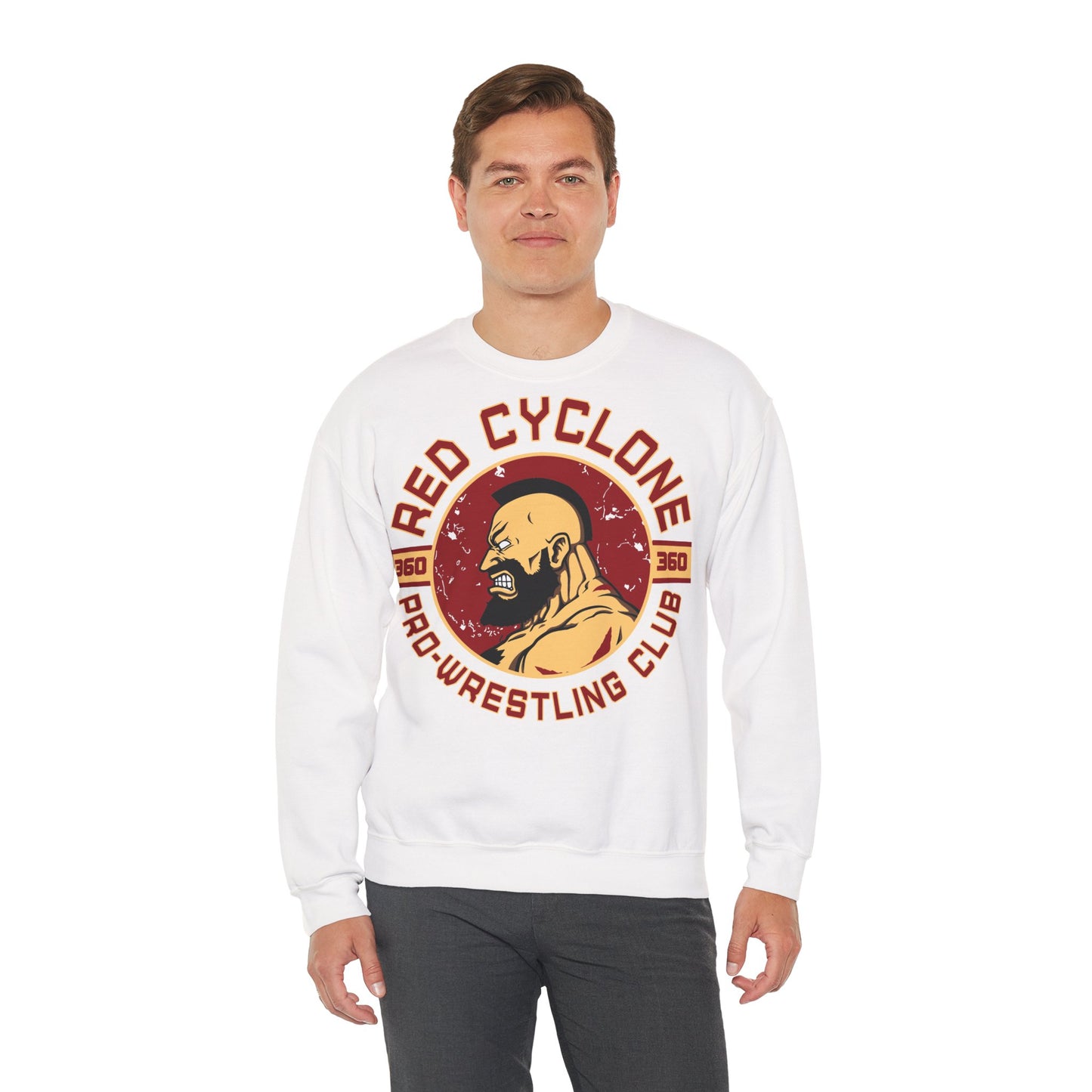 Red Cyclone Wrestling Club Crewneck Sweatshirt for Fans White