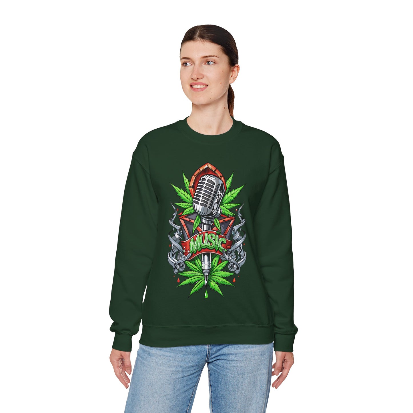 Music Microphone — Retro Mic & Leaf Graphic Sweatshirt