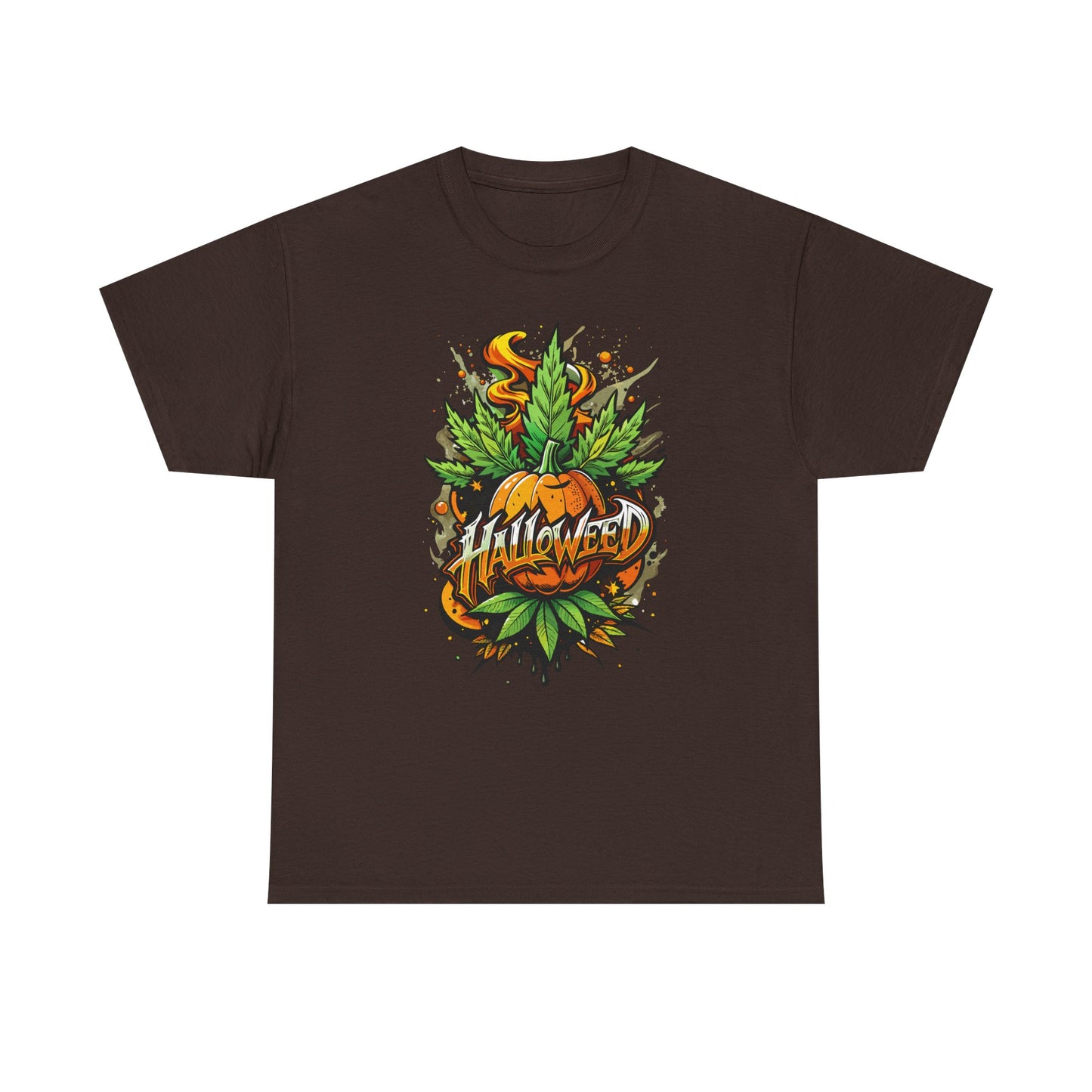 Halloween Pumpkin Graphic Tee — 'Halloween' Pumpkin & Leaves Illustration