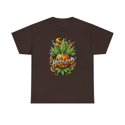 Halloween Pumpkin Graphic Tee — 'Halloween' Pumpkin & Leaves Illustration
