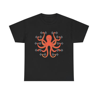 Gym Octopus Unisex Heavy Cotton Tee - Funny Fitness Shirt Black