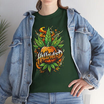 Halloween Pumpkin Graphic Tee — 'Halloween' Pumpkin & Leaves Illustration