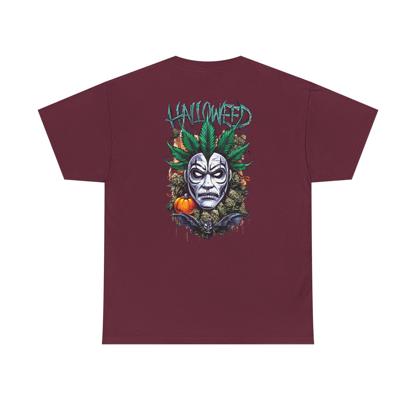 Hallowed Harvest Tee — Halloween Mask & Pumpkin Graphic T-Shirt