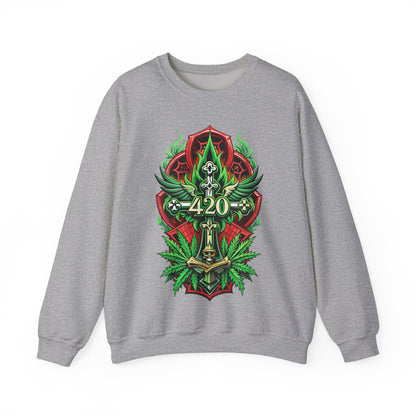 420 Cannabis Shield Sweatshirt – Marijuana Leaf Stoner Graphic
