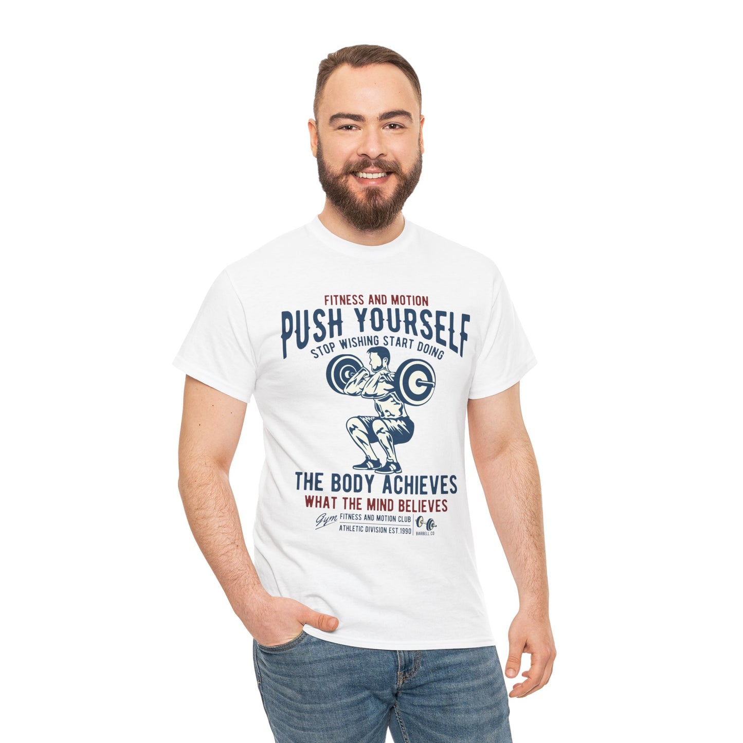 Motivational Fitness Unisex Heavy Cotton Tee - 'Push Yourself' Graphic