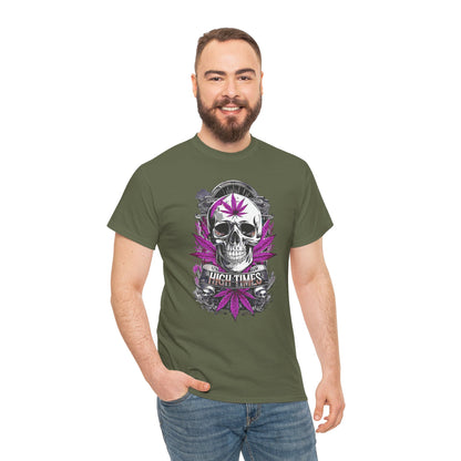 Skull & Purple Cannabis Leaf Tee - "High Times" Graphic T-Shirt Both