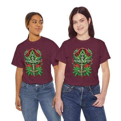 420 Cannabis Shield T-Shirt – Marijuana Leaf Stoner Graphic Tee