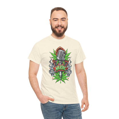 Music Microphone Tee — Retro Mic & Leaf Graphic T-Shirt