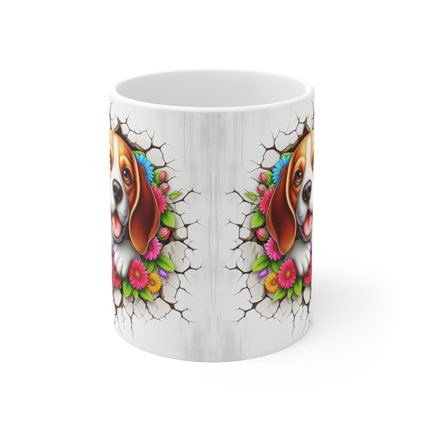 Colorful Beagle Ceramic Coffee Cup - Floral Design for Dog Lovers