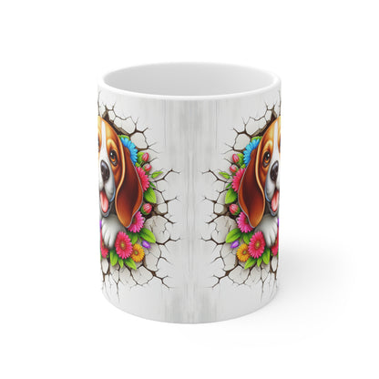 Colorful Beagle Ceramic Coffee Cup - Floral Design for Dog Lovers