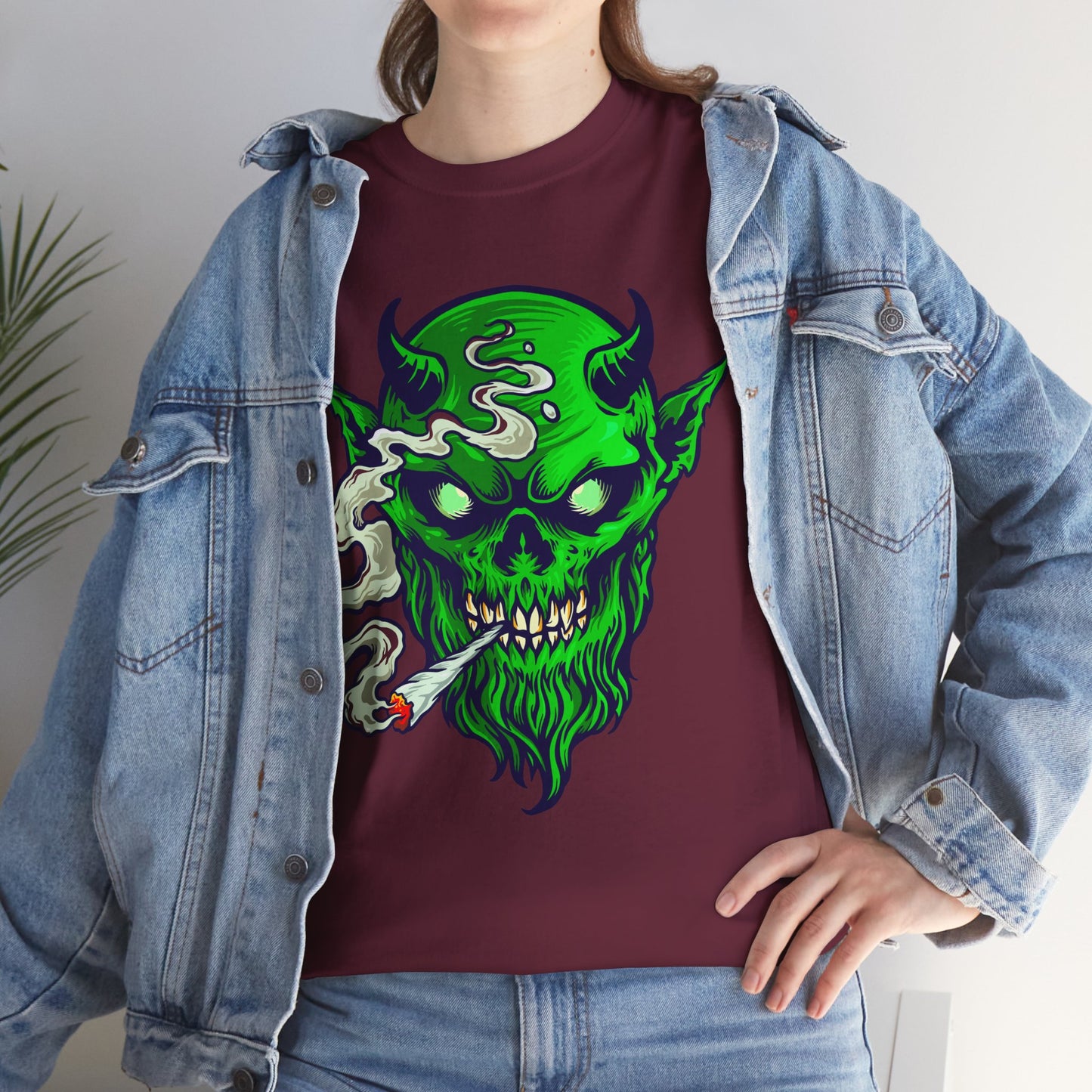 Smoking Green Demon Skull T-Shirt — Creepy Stoner Graphic Tee