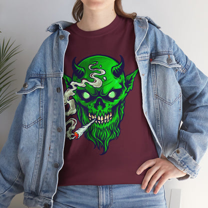 Smoking Green Demon Skull T-Shirt — Creepy Stoner Graphic Tee