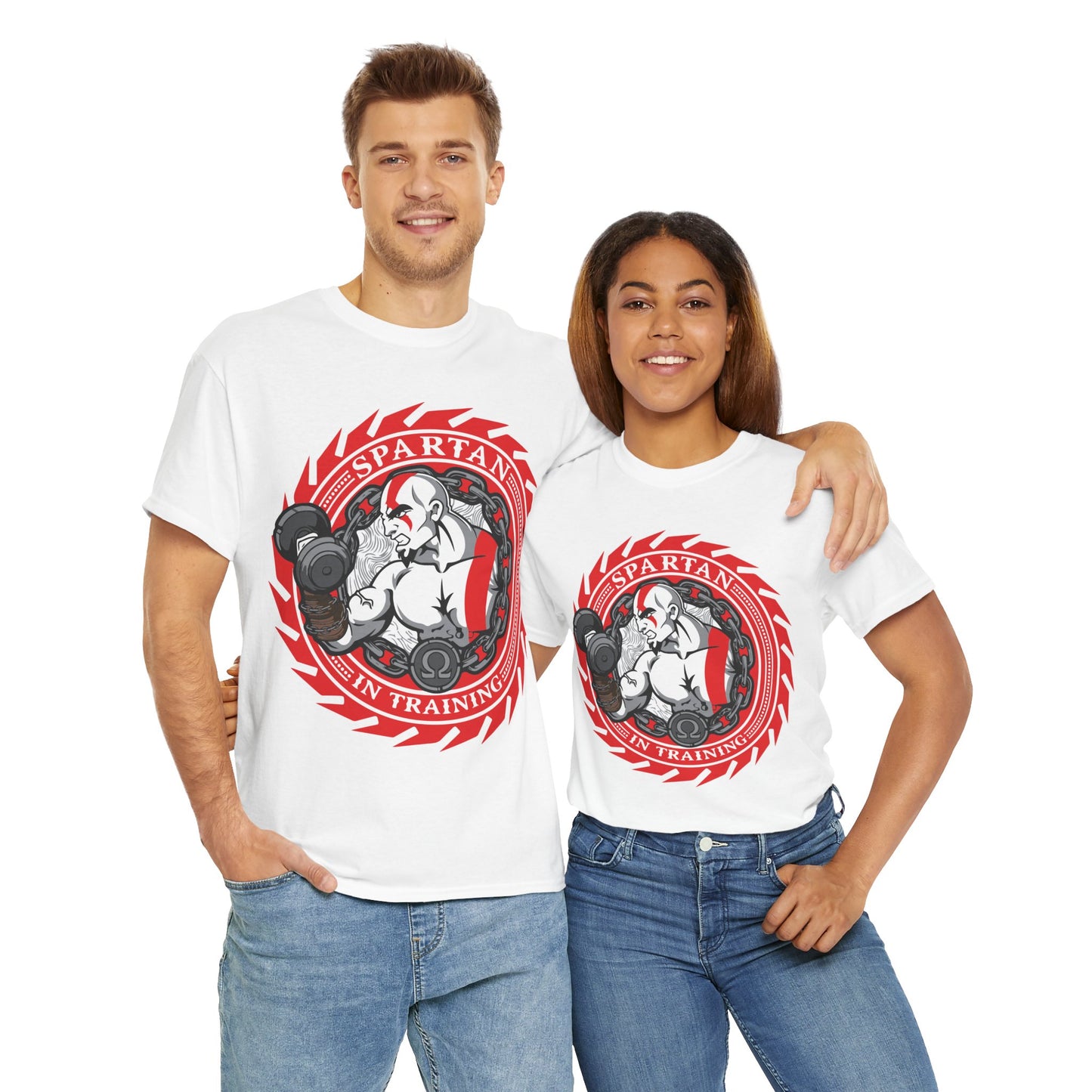 Spartan In Training Unisex Heavy Cotton Tee - Bold Fitness Shirt for Gym Enthusiasts White