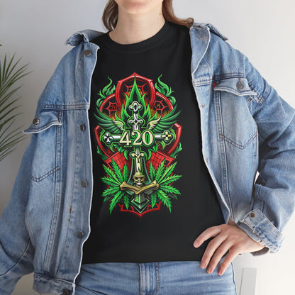 420 Cannabis Shield T-Shirt – Marijuana Leaf Stoner Graphic Tee