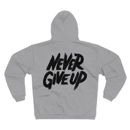 Motivational Unisex Hooded Zip Sweatshirt - 'Never Give Up'