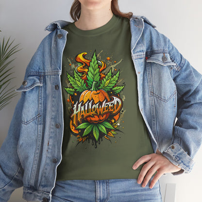 Halloween Pumpkin Graphic Tee — 'Halloween' Pumpkin & Leaves Illustration