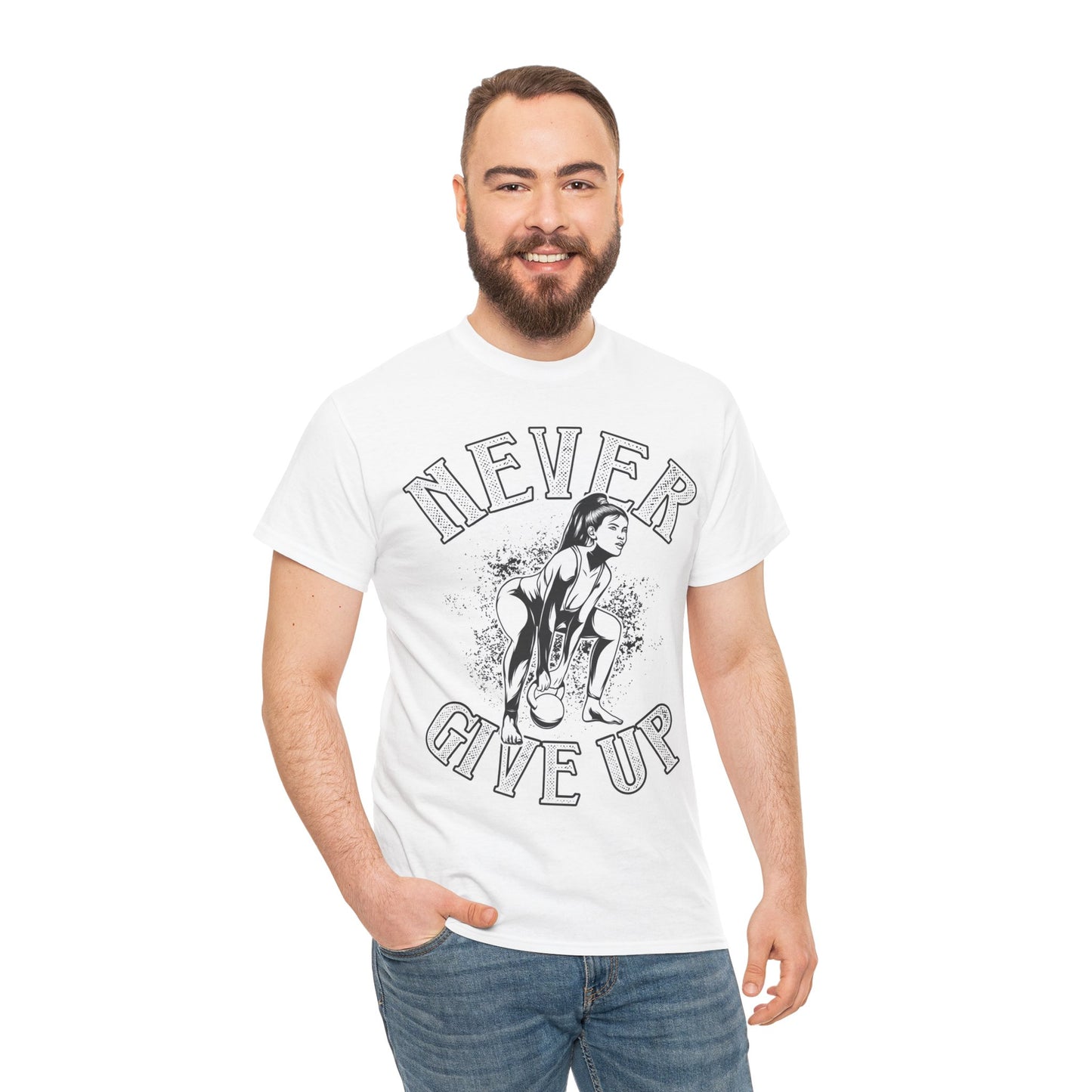 Motivational Unisex Heavy Cotton Tee - 'Never Give Up'