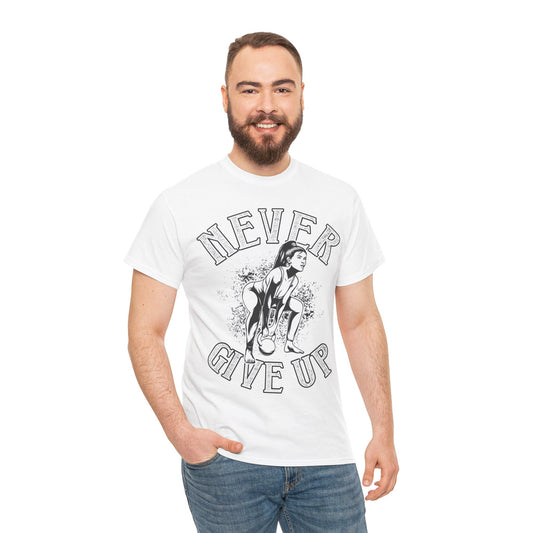 Motivational Unisex Heavy Cotton Tee - 'Never Give Up'