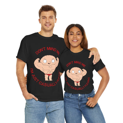 Funny Unisex Heavy Cotton Tee - "Don't Mind Me, I'm Just Casually Flexing" Black