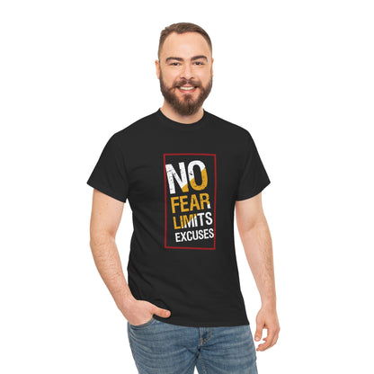 Motivational Unisex Heavy Cotton Tee - "No Fear, No Limits, No Excuses"