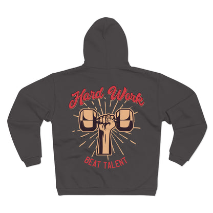 Hard Work Beat Talent Unisex Zip Hoodie - Motivational Sweatshirt for Fitness Enthusiasts