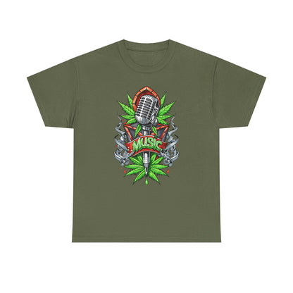 Music Microphone Tee — Retro Mic & Leaf Graphic T-Shirt