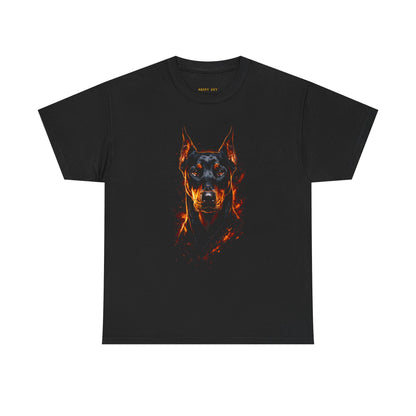 Doberman Flame Graphic Tee — Fiery Doberman Dog Shirt