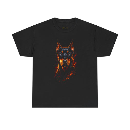 Doberman Flame Graphic Tee — Fiery Doberman Dog Shirt