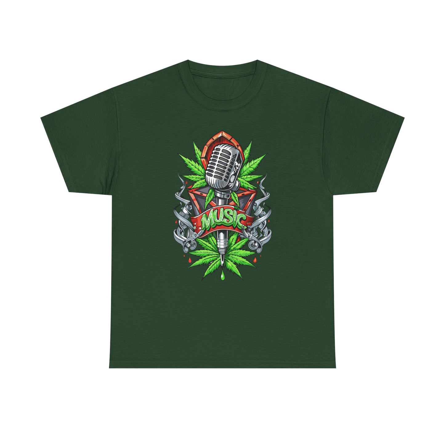 Music Microphone Tee — Retro Mic & Leaf Graphic T-Shirt