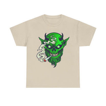 Smoking Green Demon Skull T-Shirt — Creepy Stoner Graphic Tee