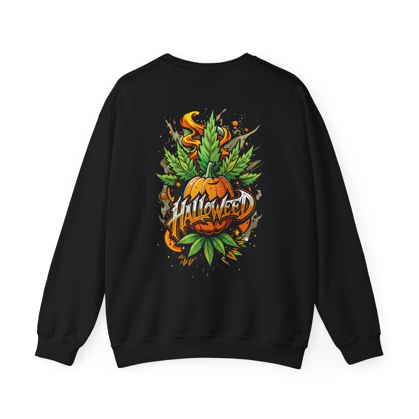 Halloween Pumpkin Graphic Sweatshirt — 'Halloween' Pumpkin & Leaves Illustration