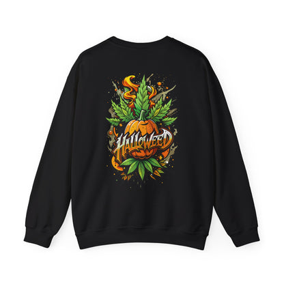 Halloween Pumpkin Graphic Sweatshirt — 'Halloween' Pumpkin & Leaves Illustration