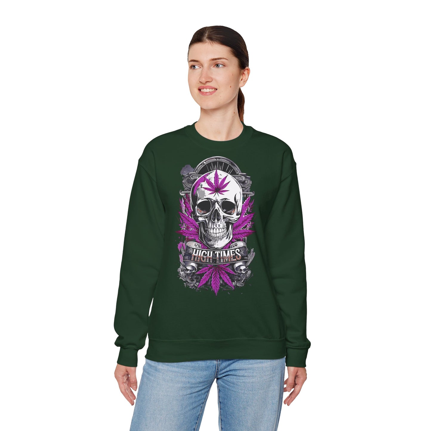 Skull & Purple Cannabis Leaf- "High Times" Graphic Sweatshirt